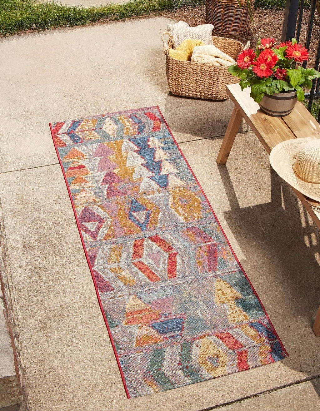 Modern Multi Burgundy Outdoor Tamarindo Runner Rug