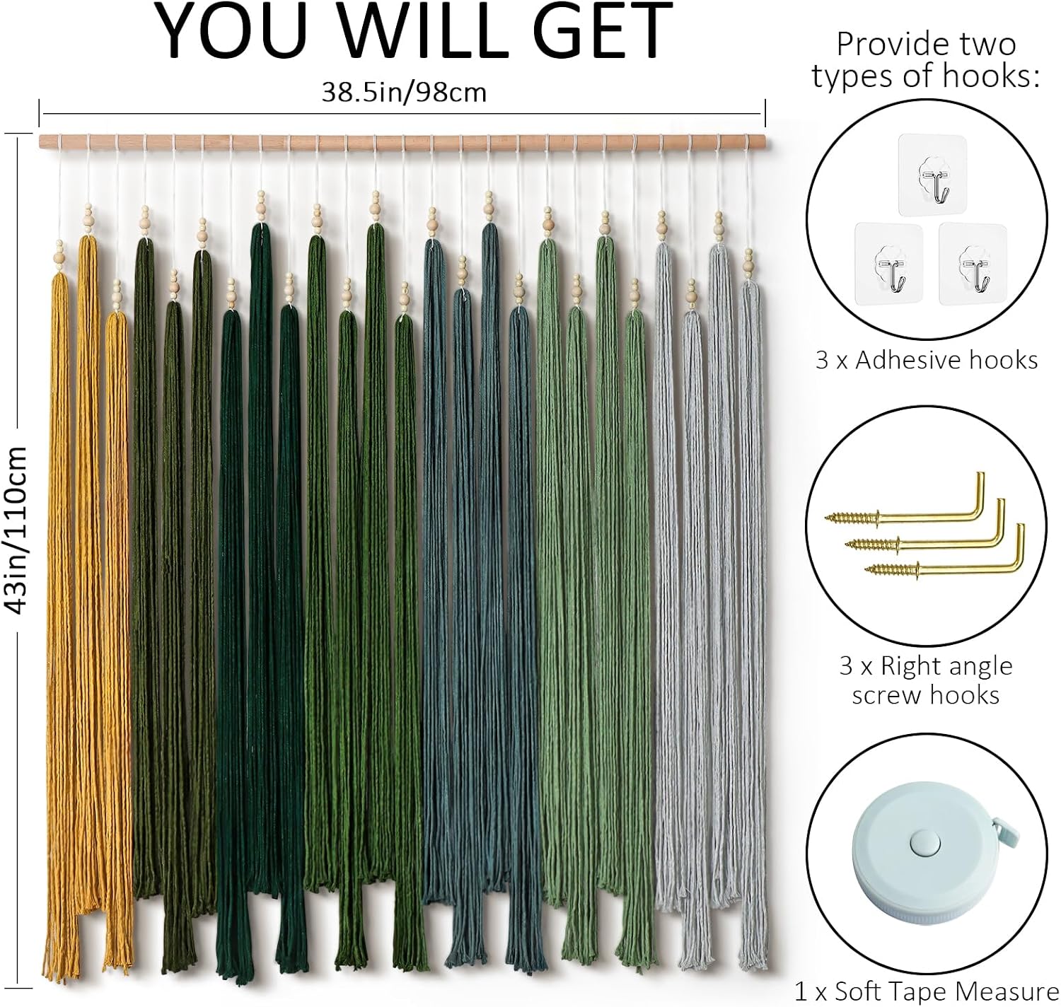 Green Tassel Large Boho Macrame Wall Hanging