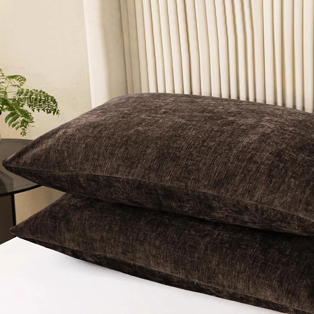 Coffee Chenille Decorative Standard Pillow Shams