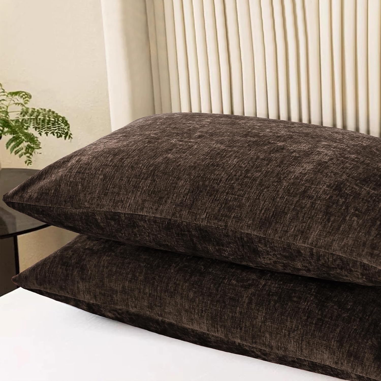 Coffee Chenille Decorative Standard Pillow Shams