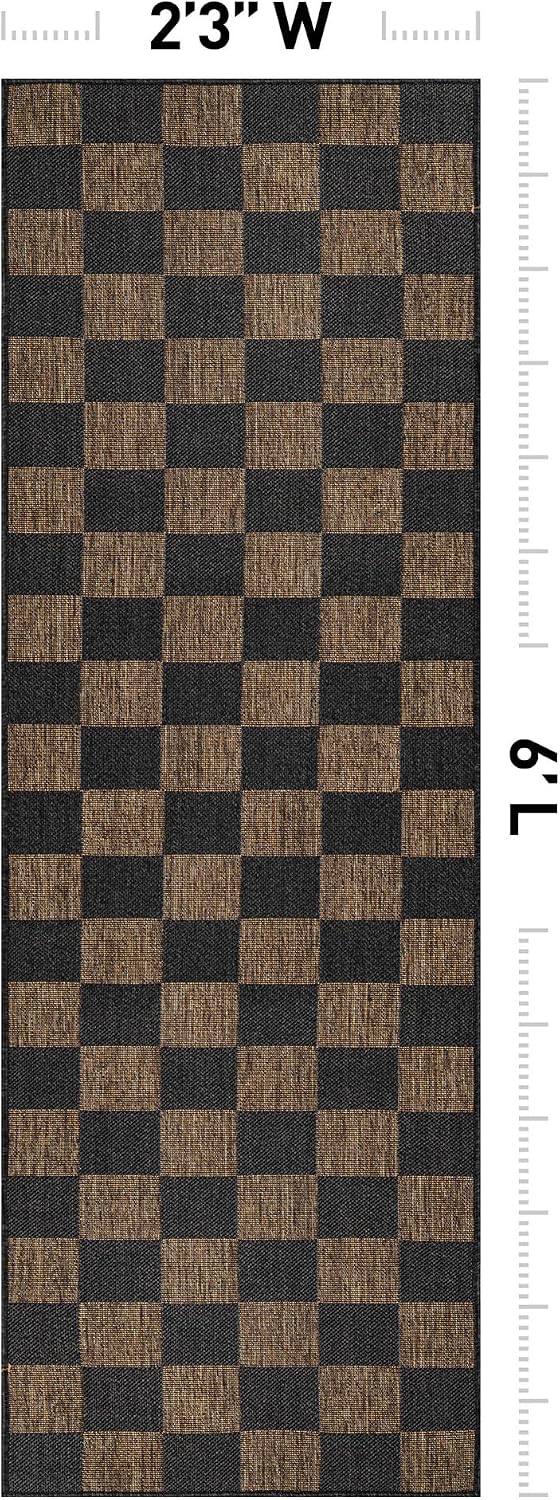 Dark Gray Checkered Jute Indoor Outdoor Runner Rug