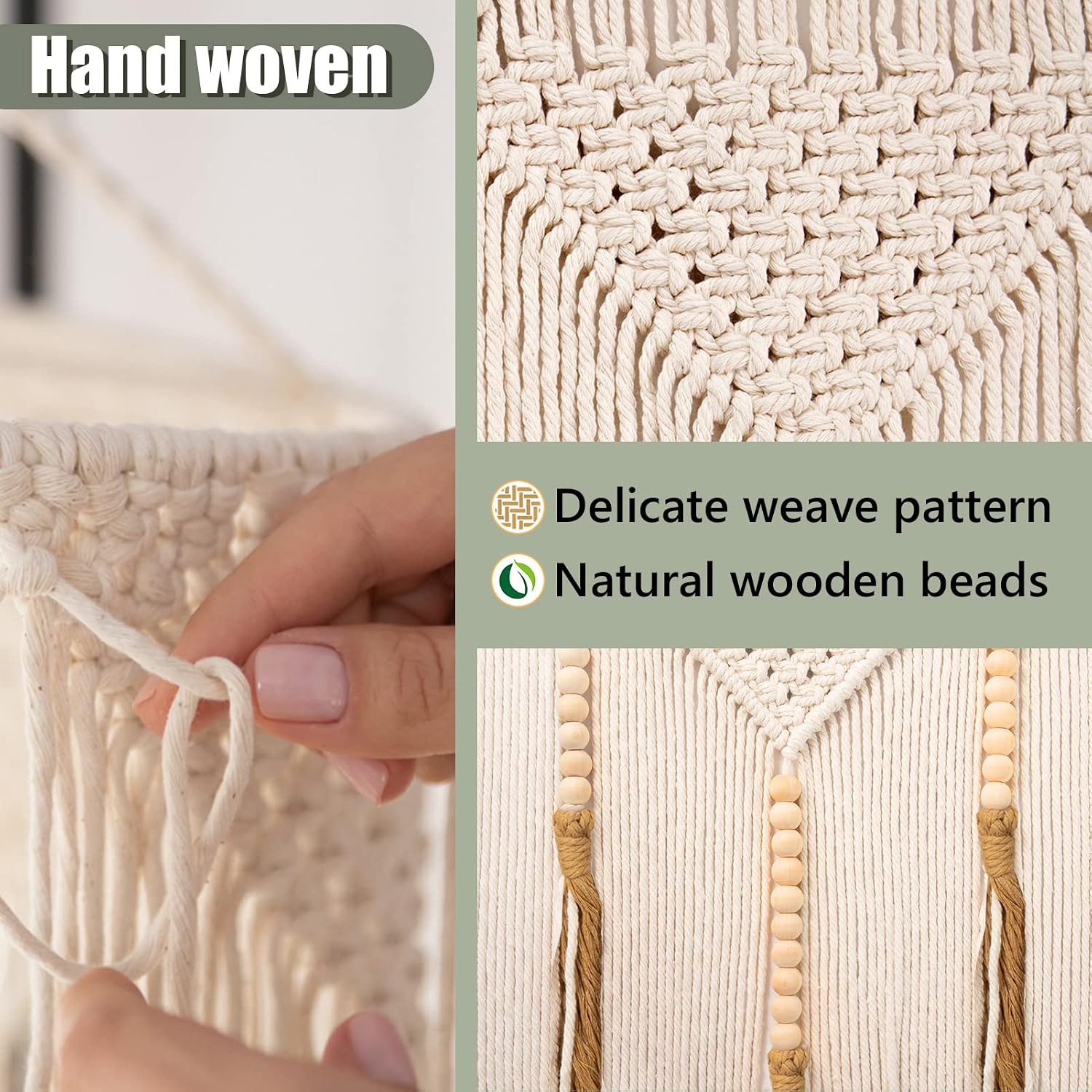 Extra Large Beige Cotton Macrame Wall Hanging with Rod