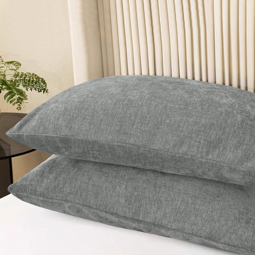 Medium Grey Chenille Decorative Standard Pillow Shams