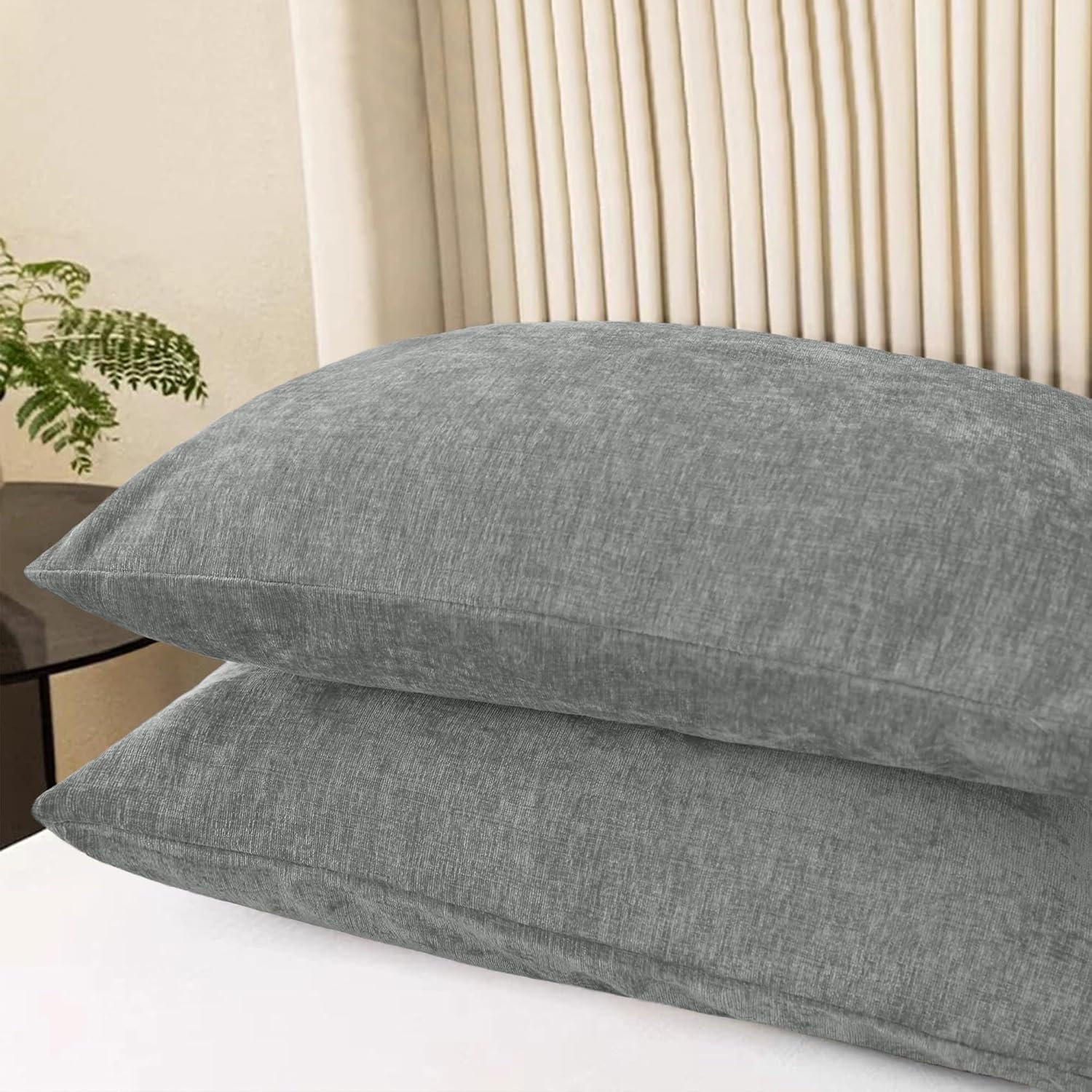 Medium Grey Chenille Decorative Standard Pillow Shams