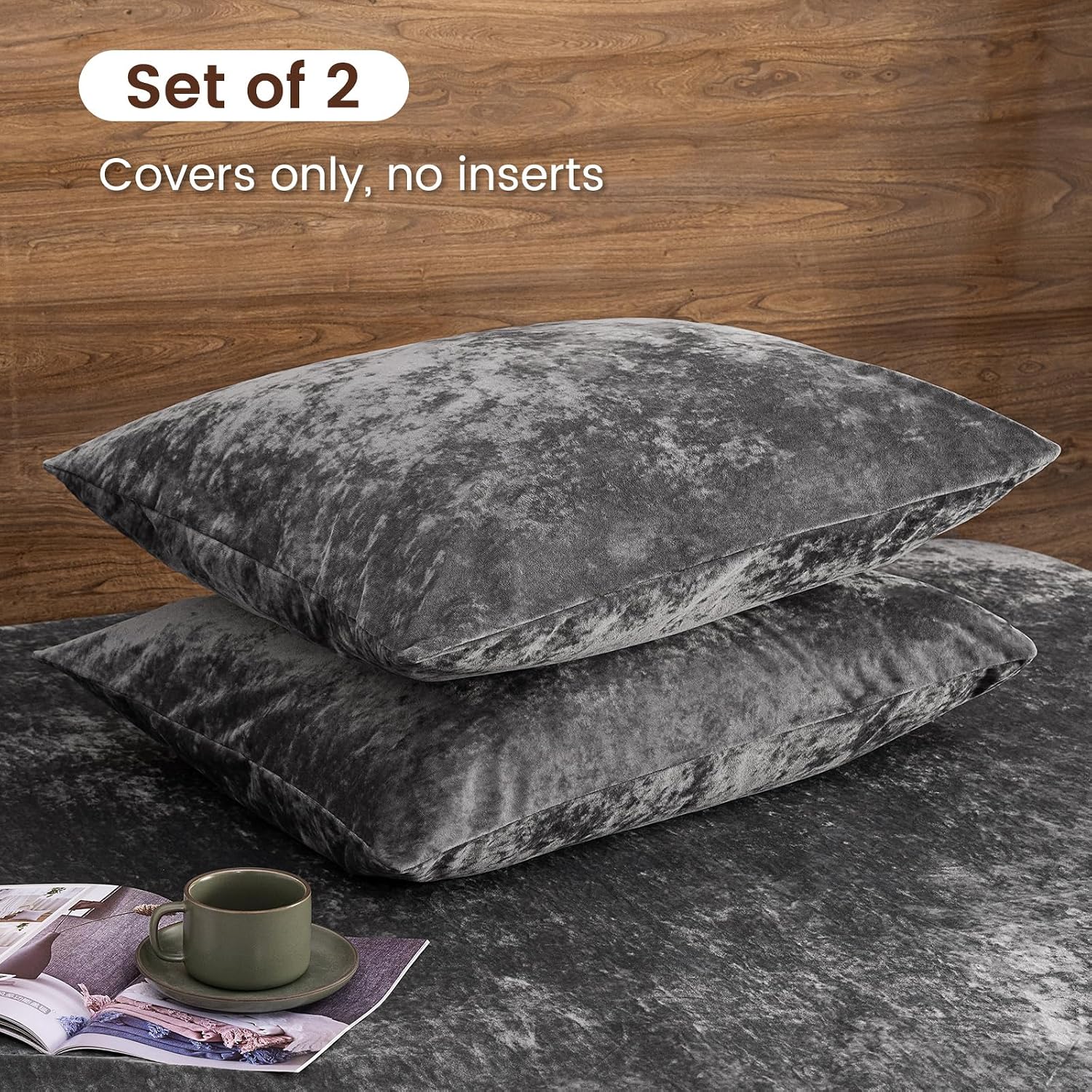 Charcoal Velvet Envelope Closure Standard Pillow Shams