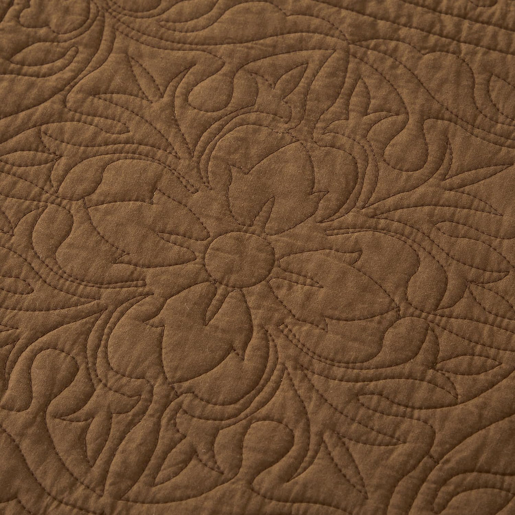 Coffee Floral Printed Cotton Quilted Pillow Shams