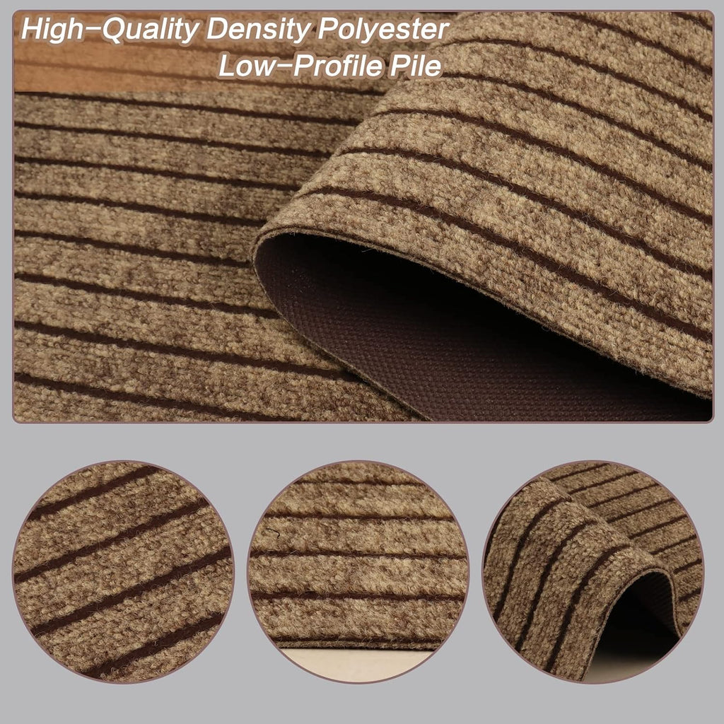 Brown Stripe Rubber Back Indoor Outdoor Runner Rug