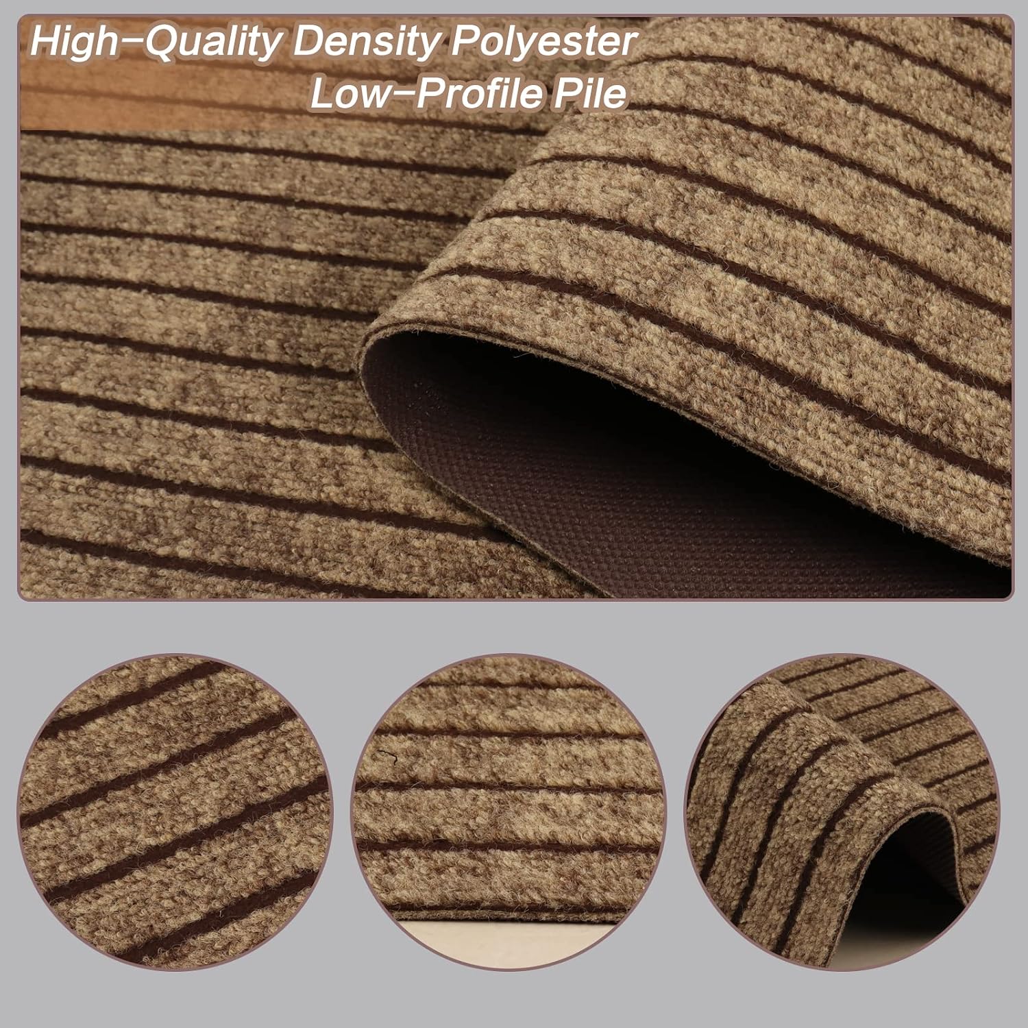 Brown Stripe Rubber Back Indoor Outdoor Runner Rug