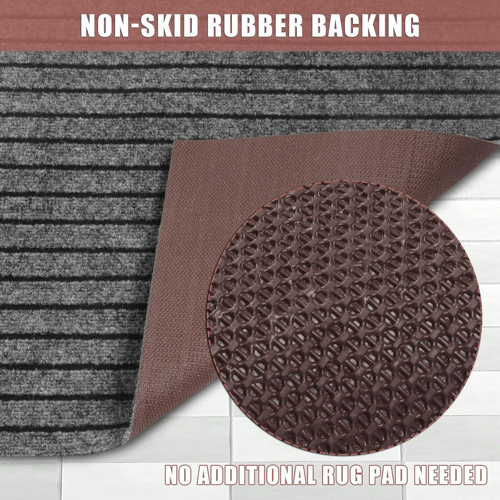 Gray Black Stripe Non Slip Rubber Back Runner Rug