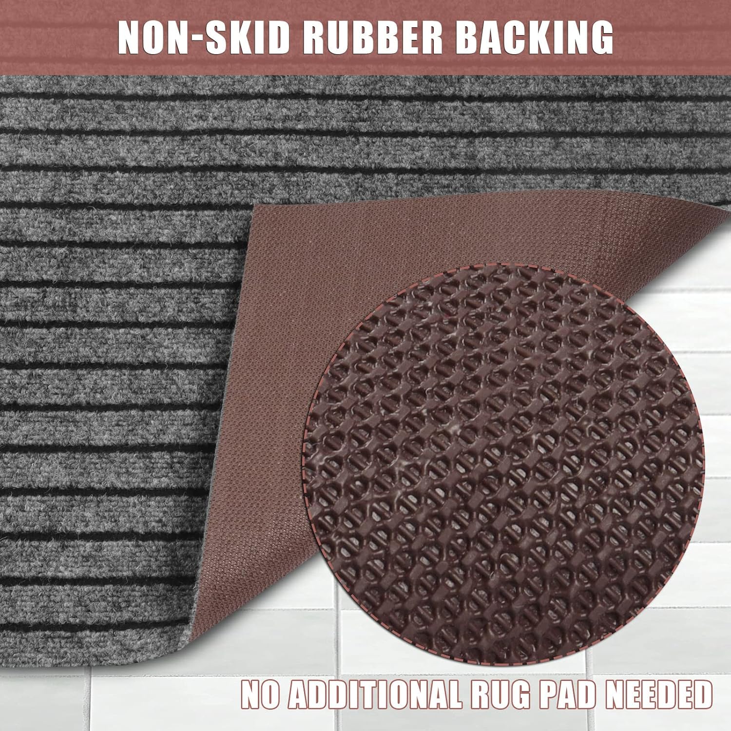 Gray Black Stripe Non Slip Rubber Back Runner Rug