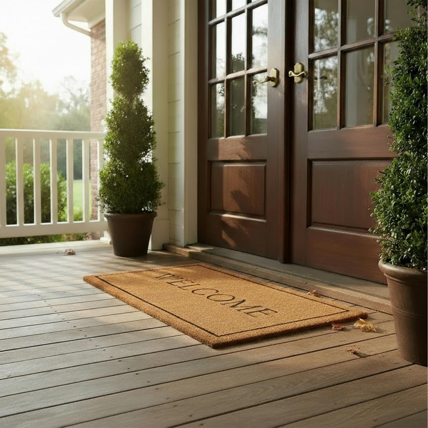 Large Natural Black Border Welcome Coir Doormat
