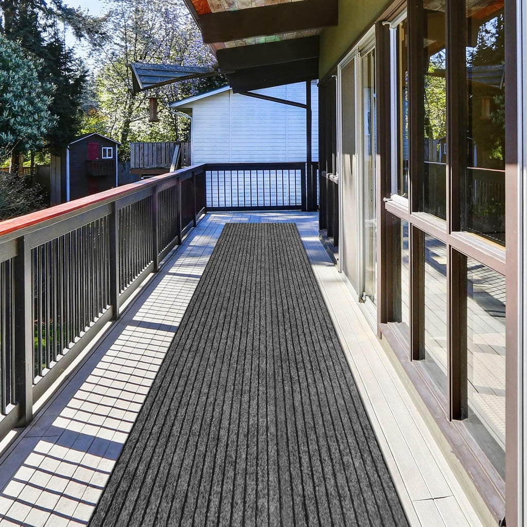 Gray Black Stripe Non Slip Rubber Back Runner Rug