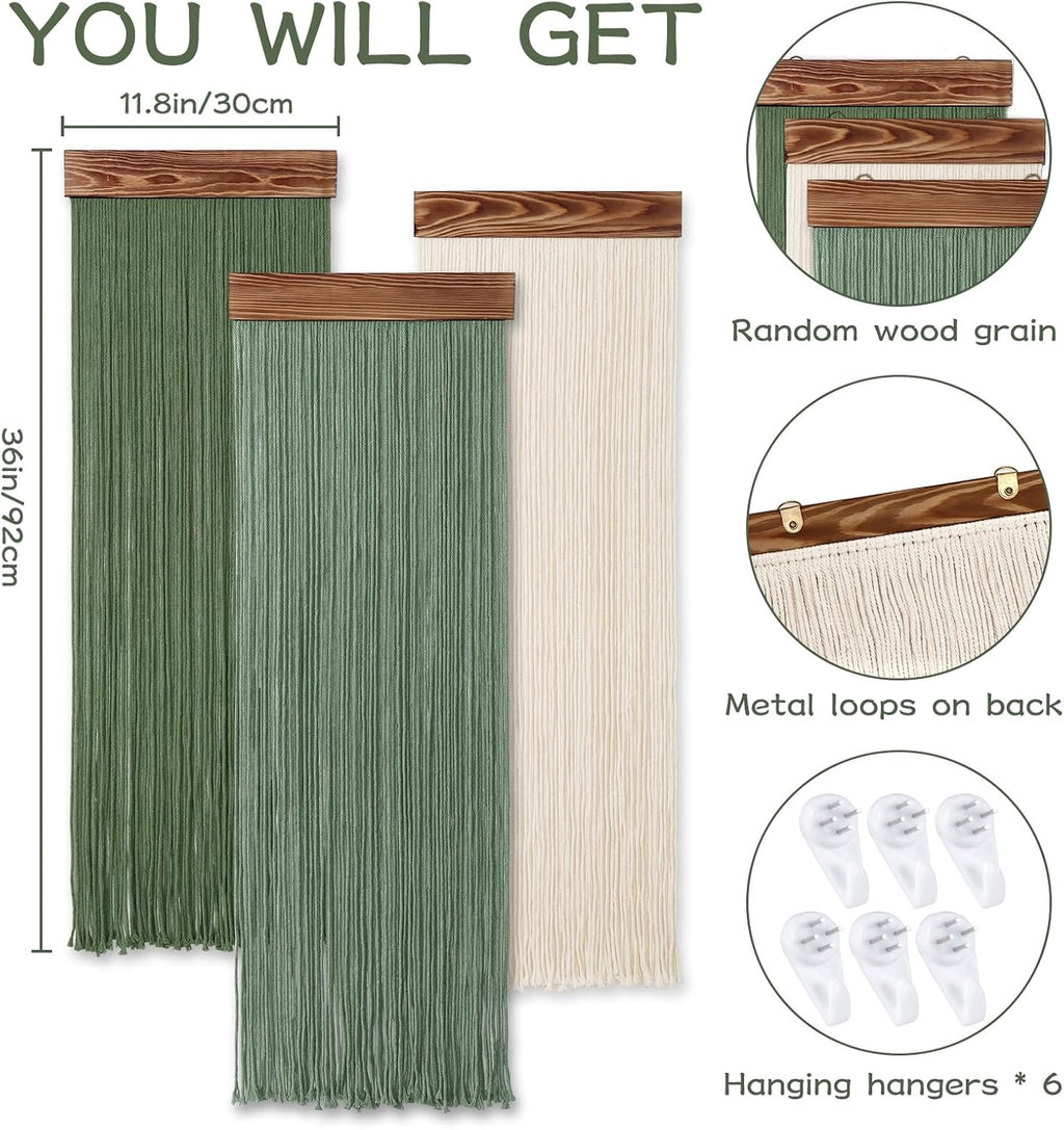 Green Beige Tassel Boho Macrame Wall Hanging Decor