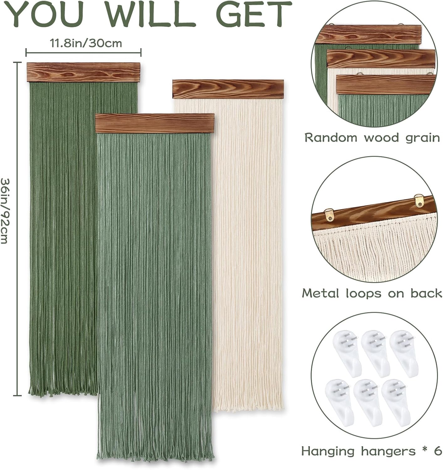 Green Beige Tassel Boho Macrame Wall Hanging Decor