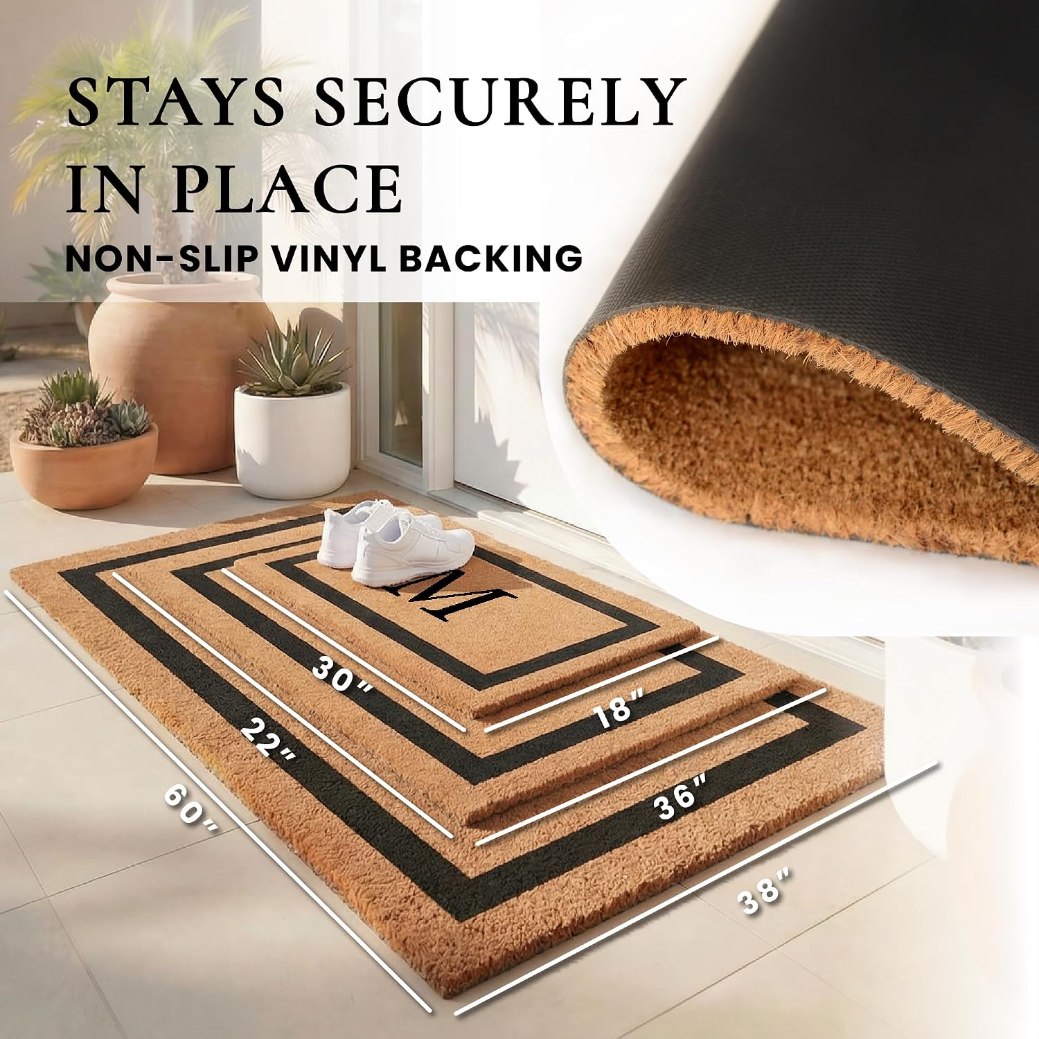 Black Border Personalized Coir Non Slip Doormat