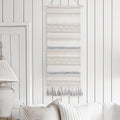 Gray Cream Tassel Boho Vertical Woven Wall Hanging