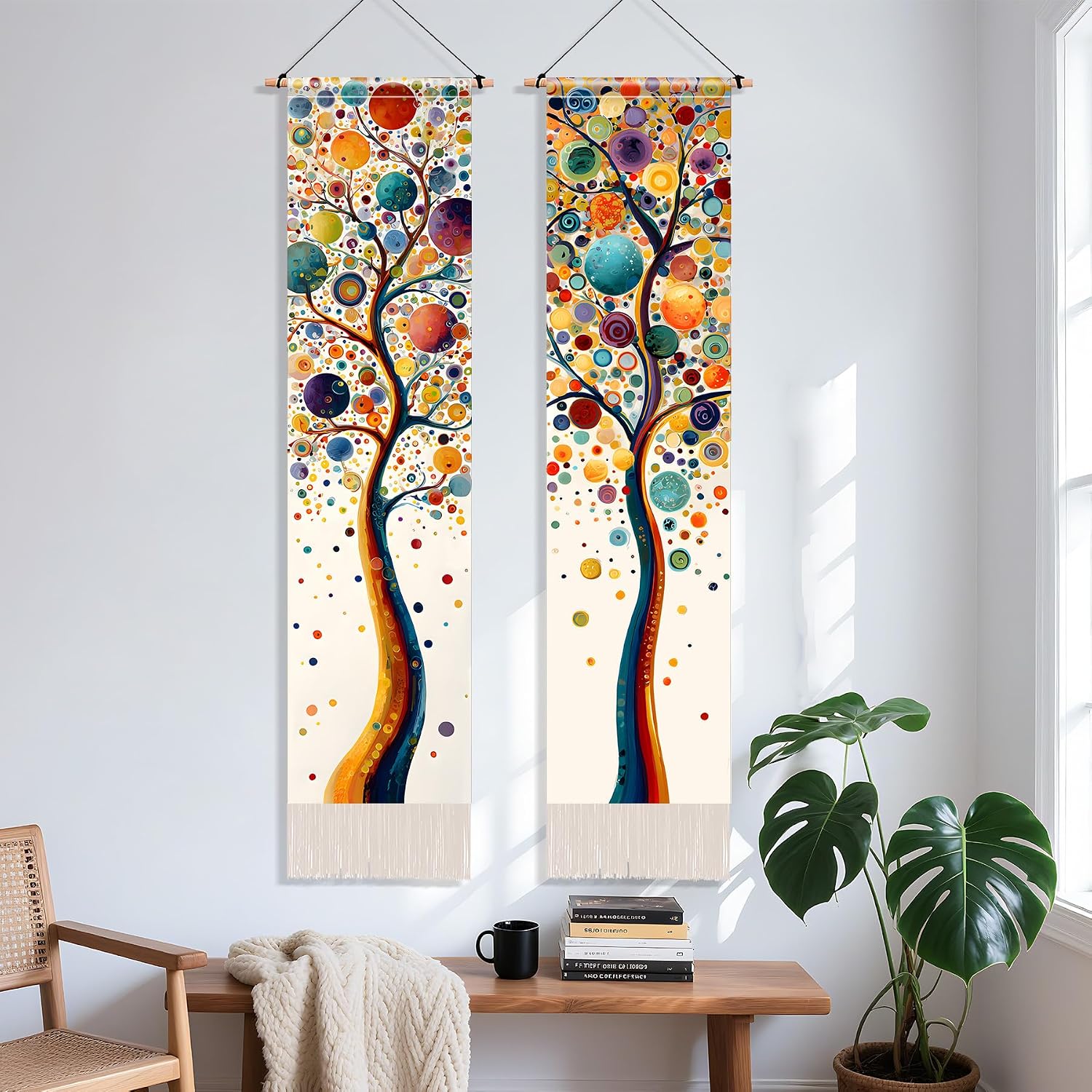 2 Pack Brown Tree Life Vertical Tassel Tapestries