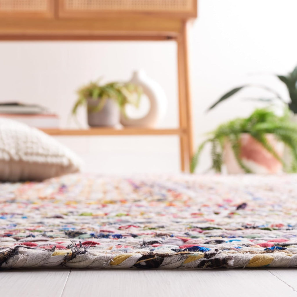 Hand Braided Jute Cotton Beige Multi Runner Rug