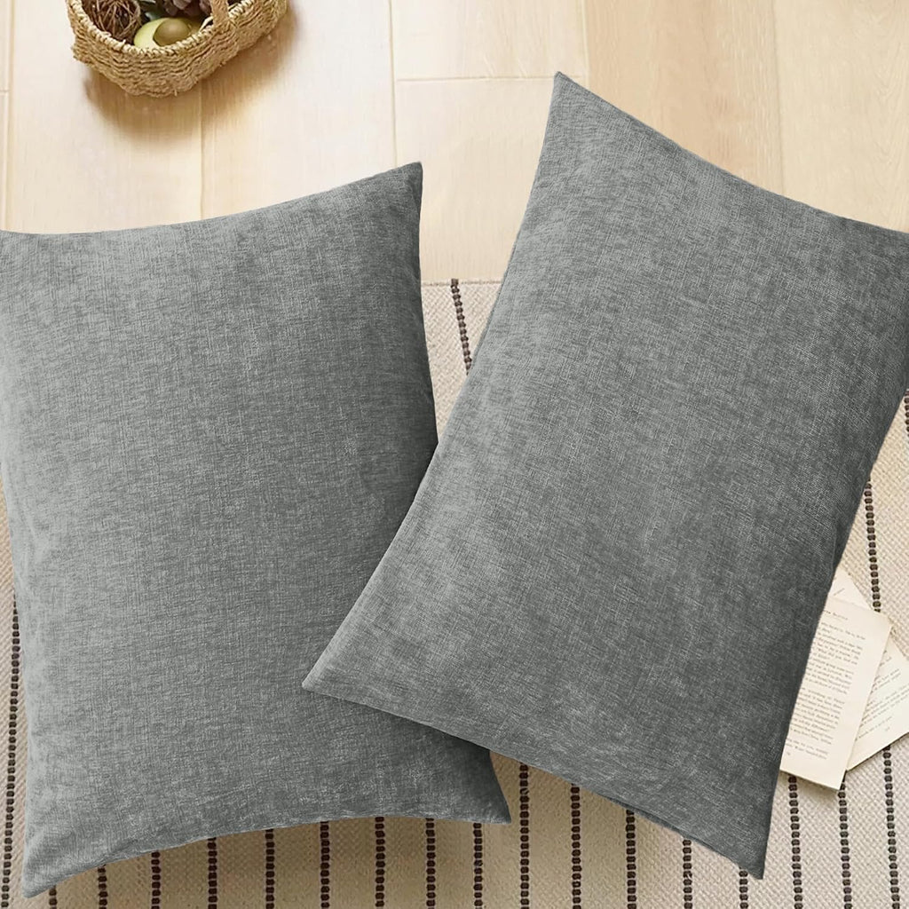 Medium Grey Chenille Decorative Standard Pillow Shams