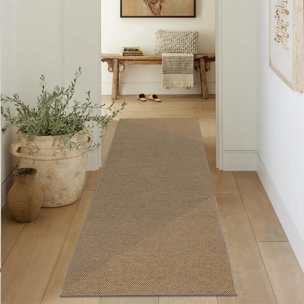 Brown Faux Jute Non Slip Washable Runner Rug