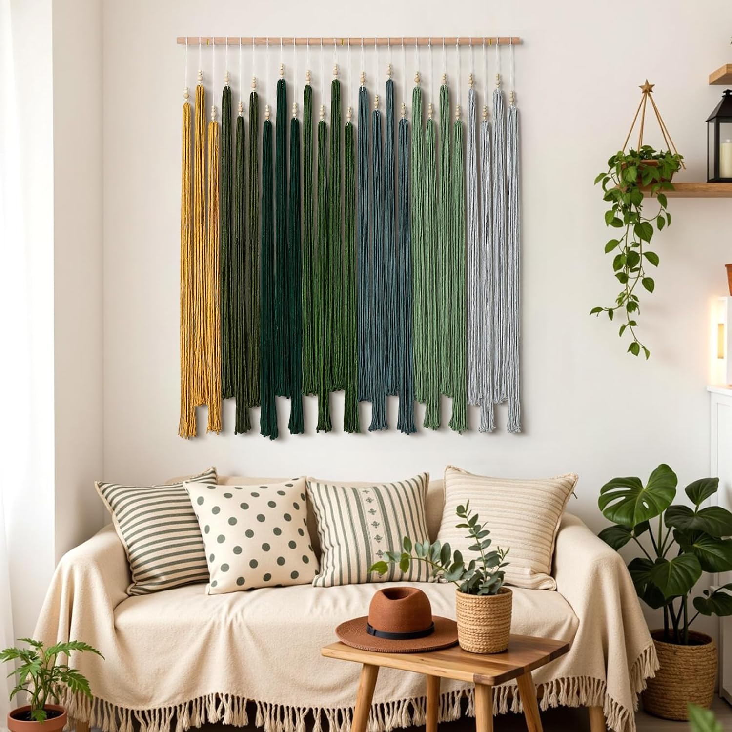 Green Tassel Large Boho Macrame Wall Hanging