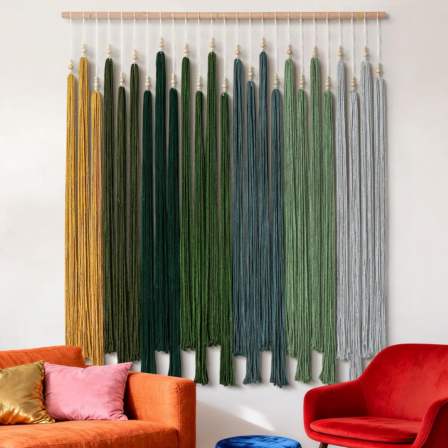 Green Tassel Large Boho Macrame Wall Hanging