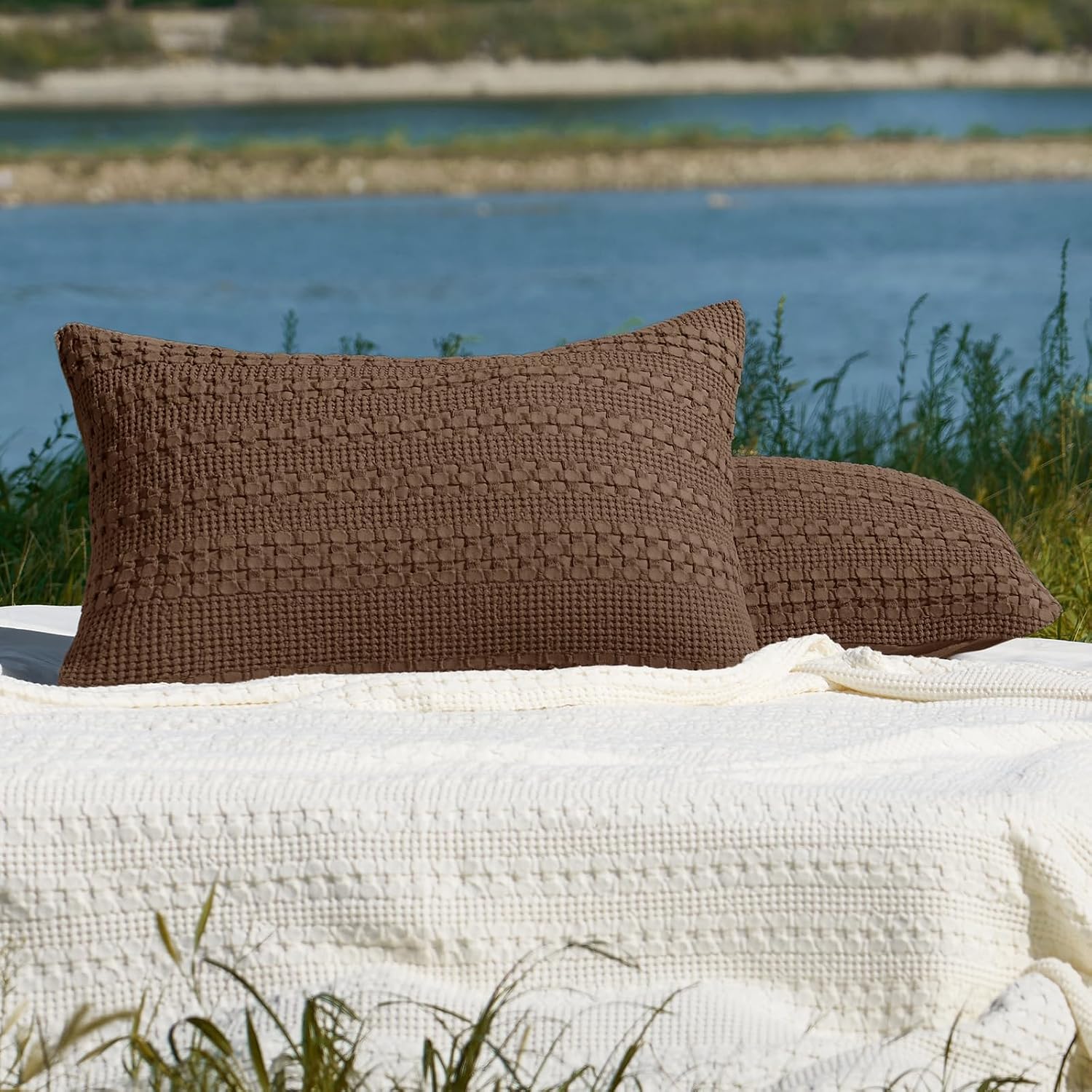 Chocolate Waffle Weave Cotton Standard Pillow Shams