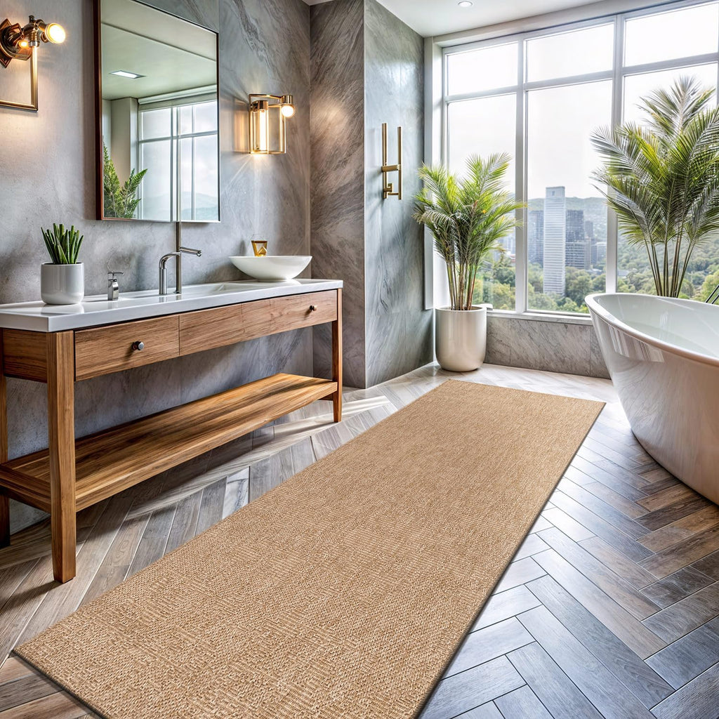 Washable Solid Woven Natural Jute Farmhouse Runner Rug