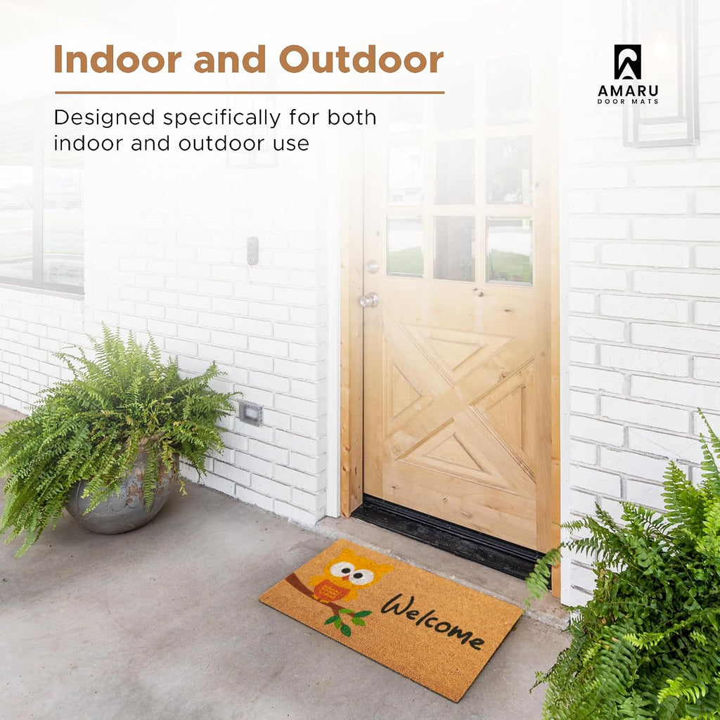 Owl Coir Doormat Anti Slip PVC Backing