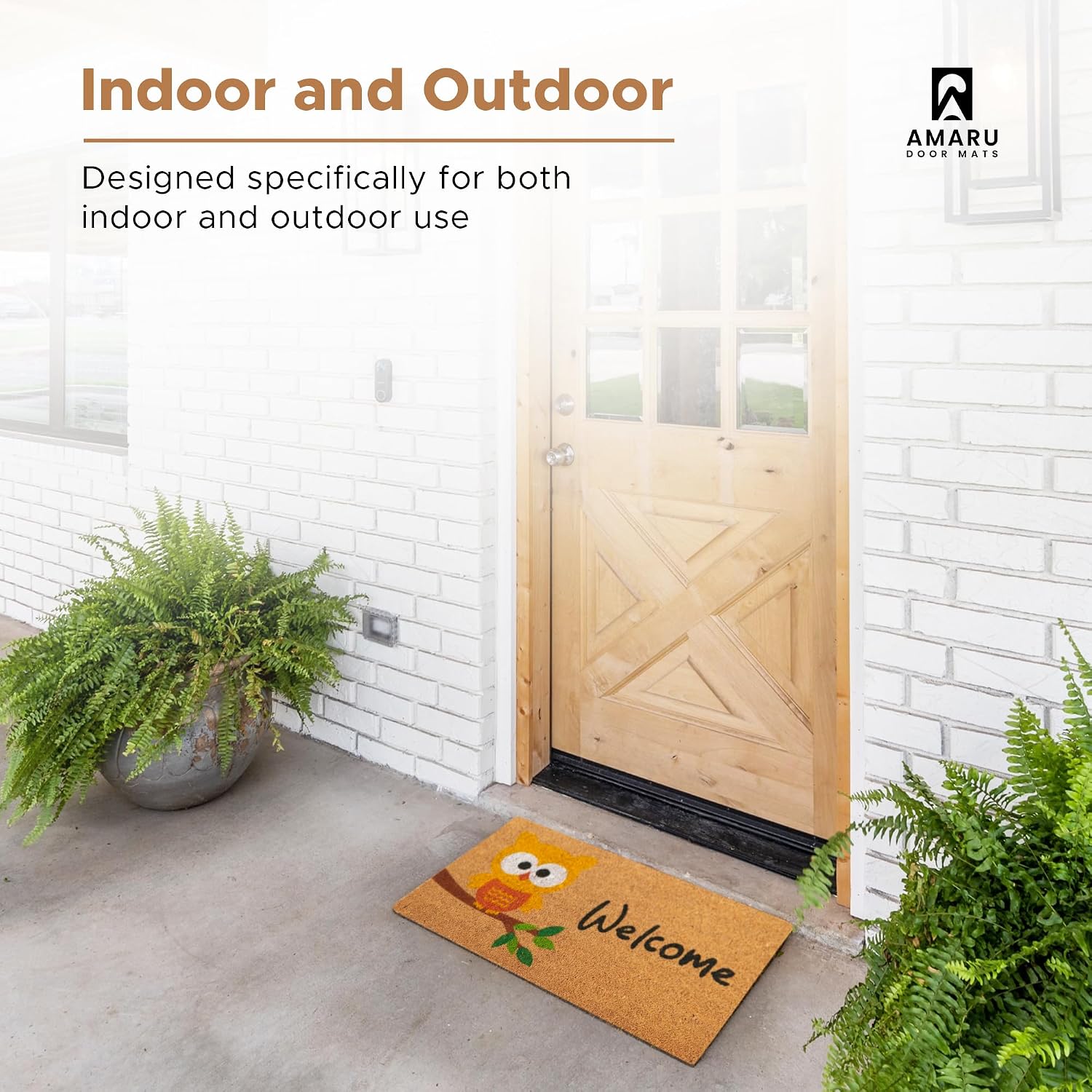 Owl Coir Doormat Anti Slip PVC Backing