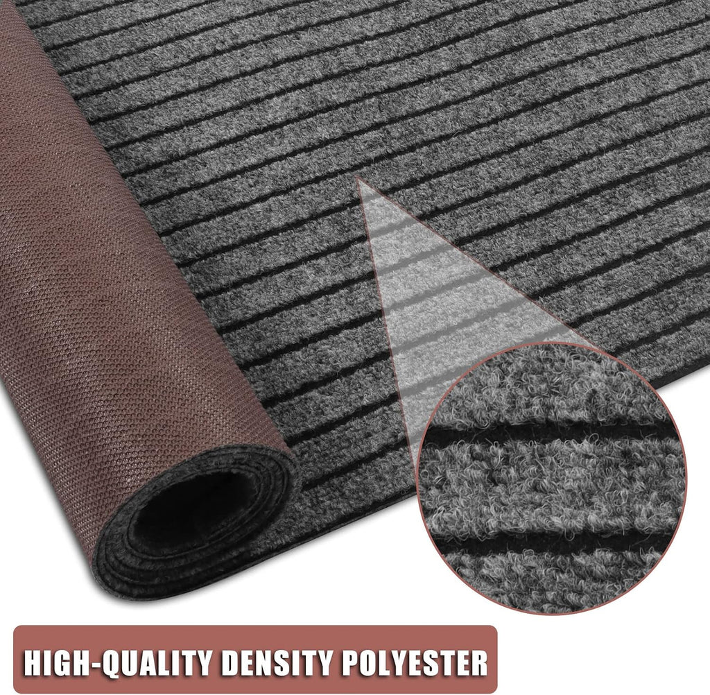 Gray Black Stripe Non Slip Rubber Back Runner Rug