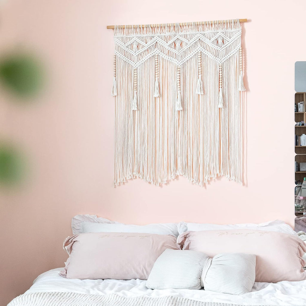 Large Tassel Woven Boho Macrame Wall Hanging with Rod
