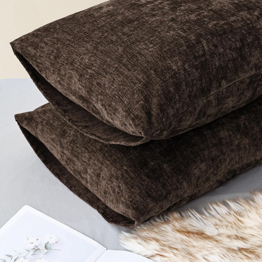 Coffee Chenille Decorative Standard Pillow Shams