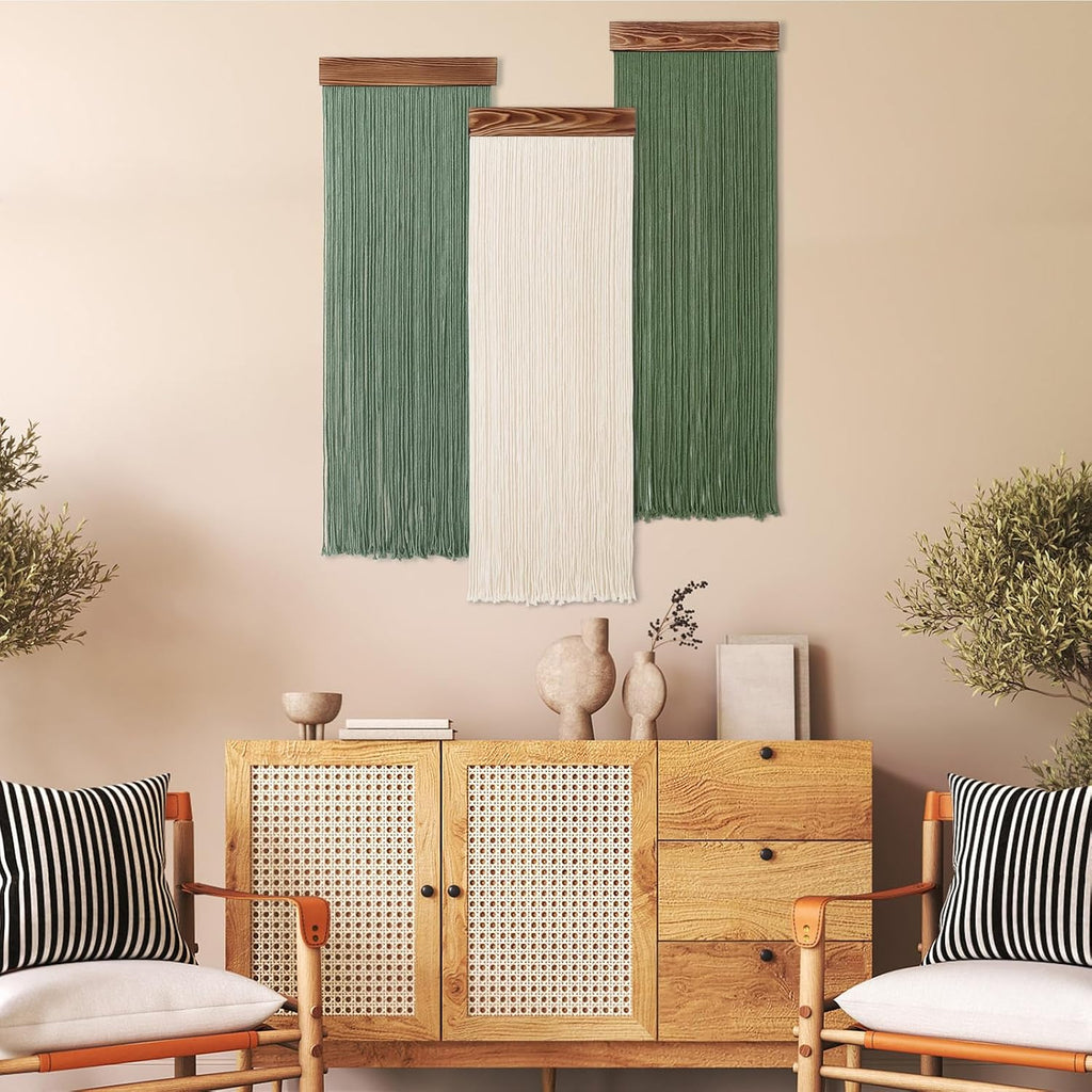 Green Beige Tassel Boho Macrame Wall Hanging Decor
