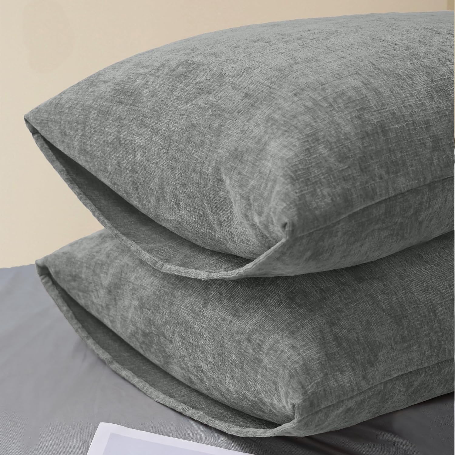 Medium Grey Chenille Decorative Standard Pillow Shams