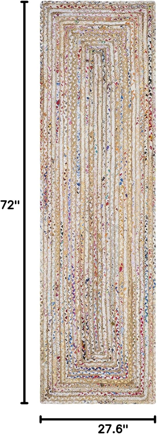 Hand Braided Jute Cotton Beige Multi Runner Rug