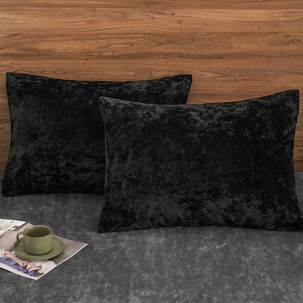 Black Velvet Envelope Closure Standard Pillow Shams