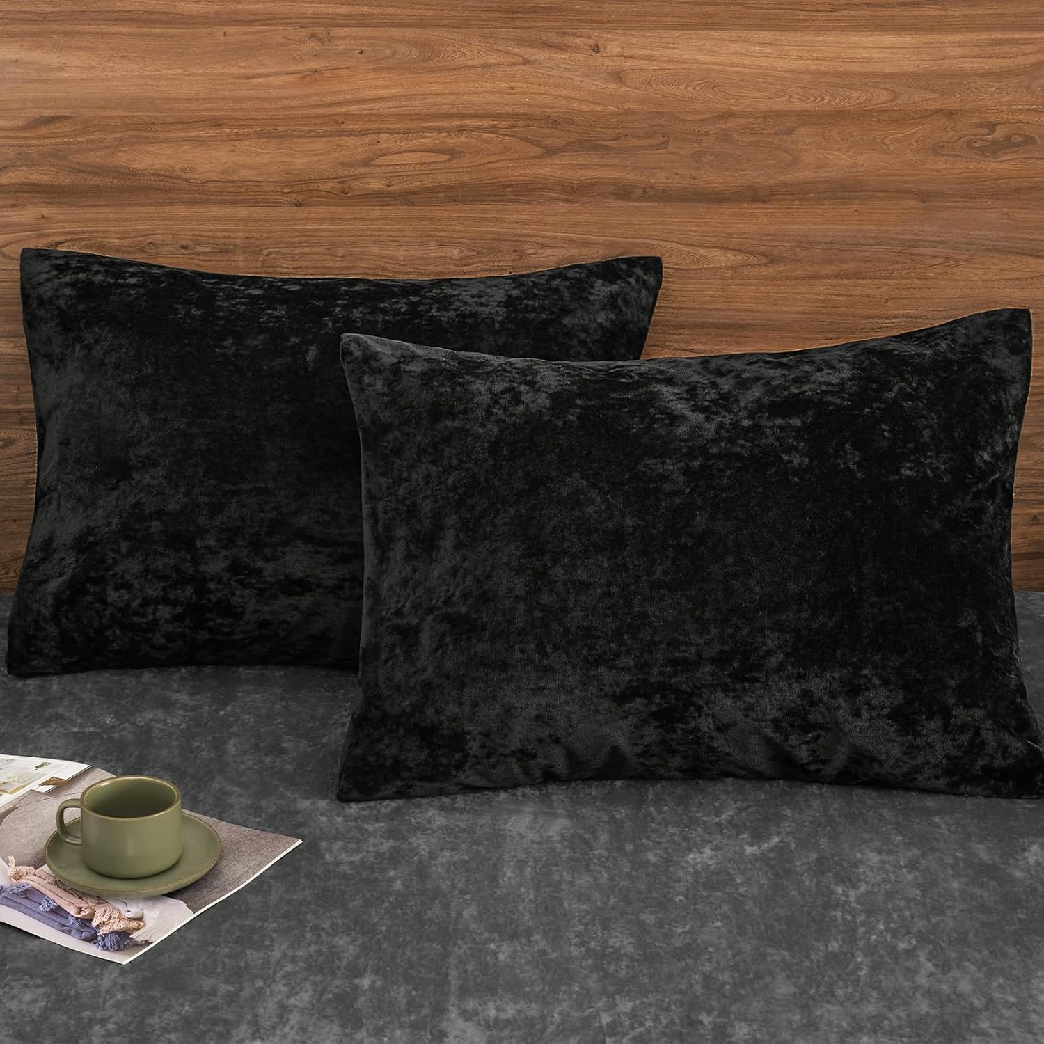Black Velvet Envelope Closure Standard Pillow Shams