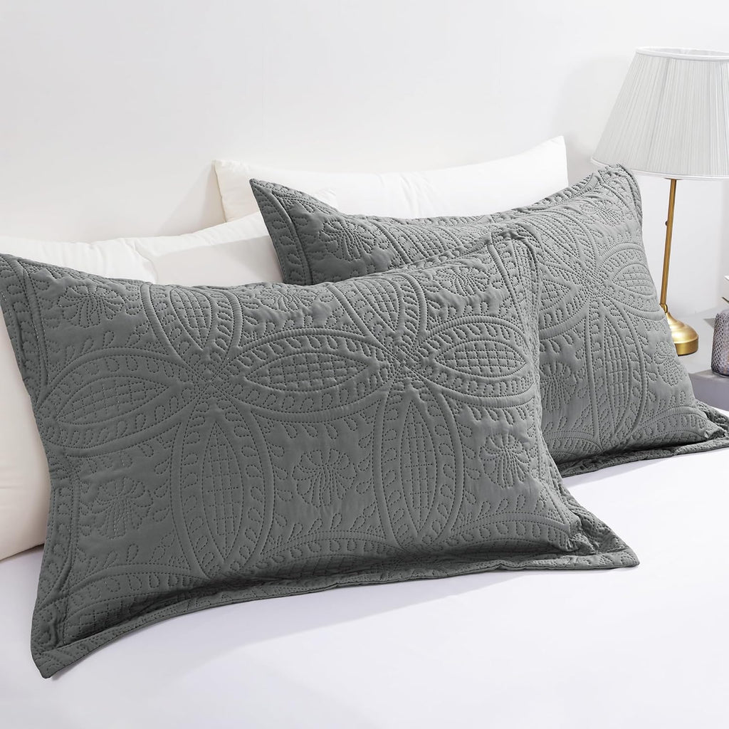 Dark Grey Coin Quilted Envelope Standard Pillow Shams