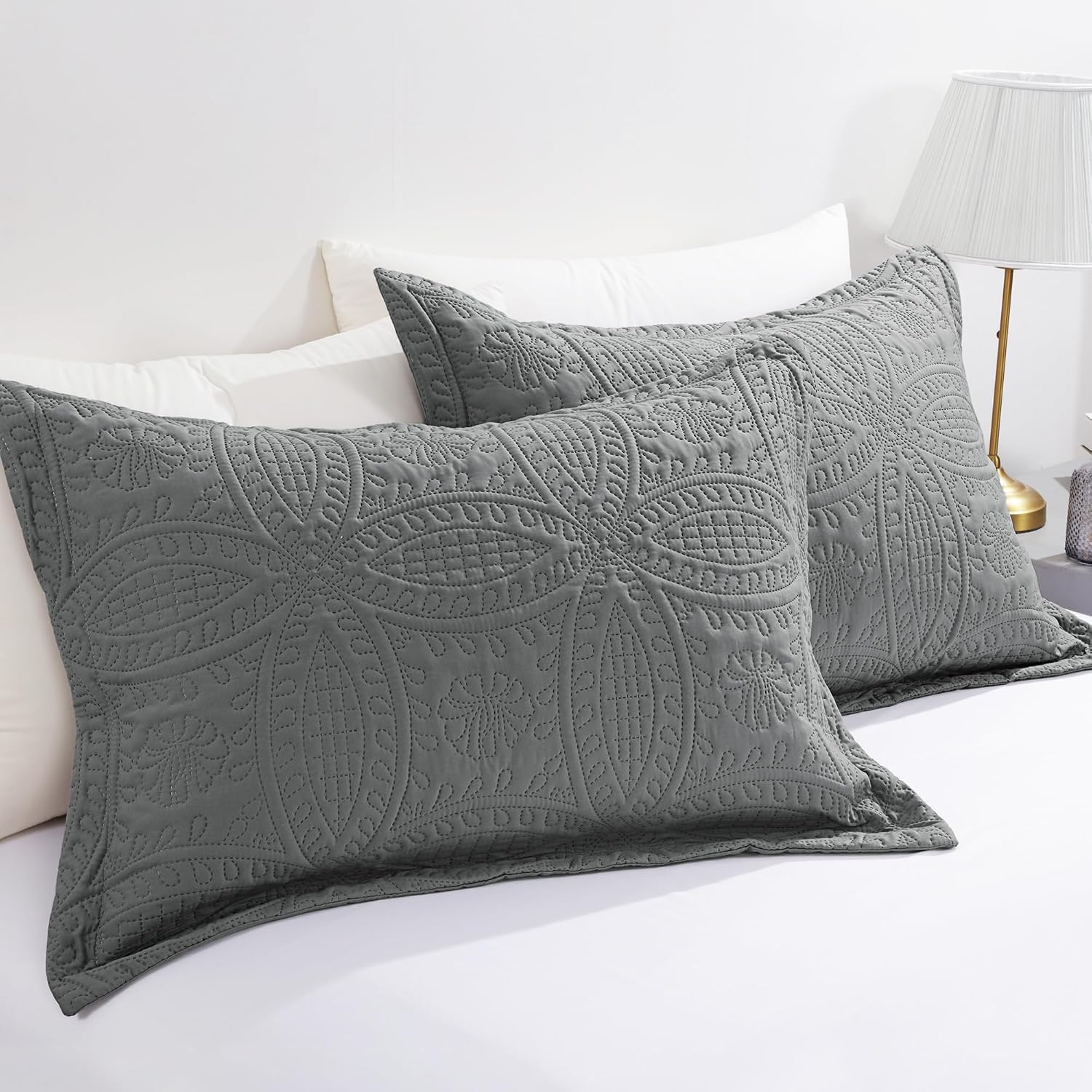 Dark Grey Coin Quilted Envelope Standard Pillow Shams