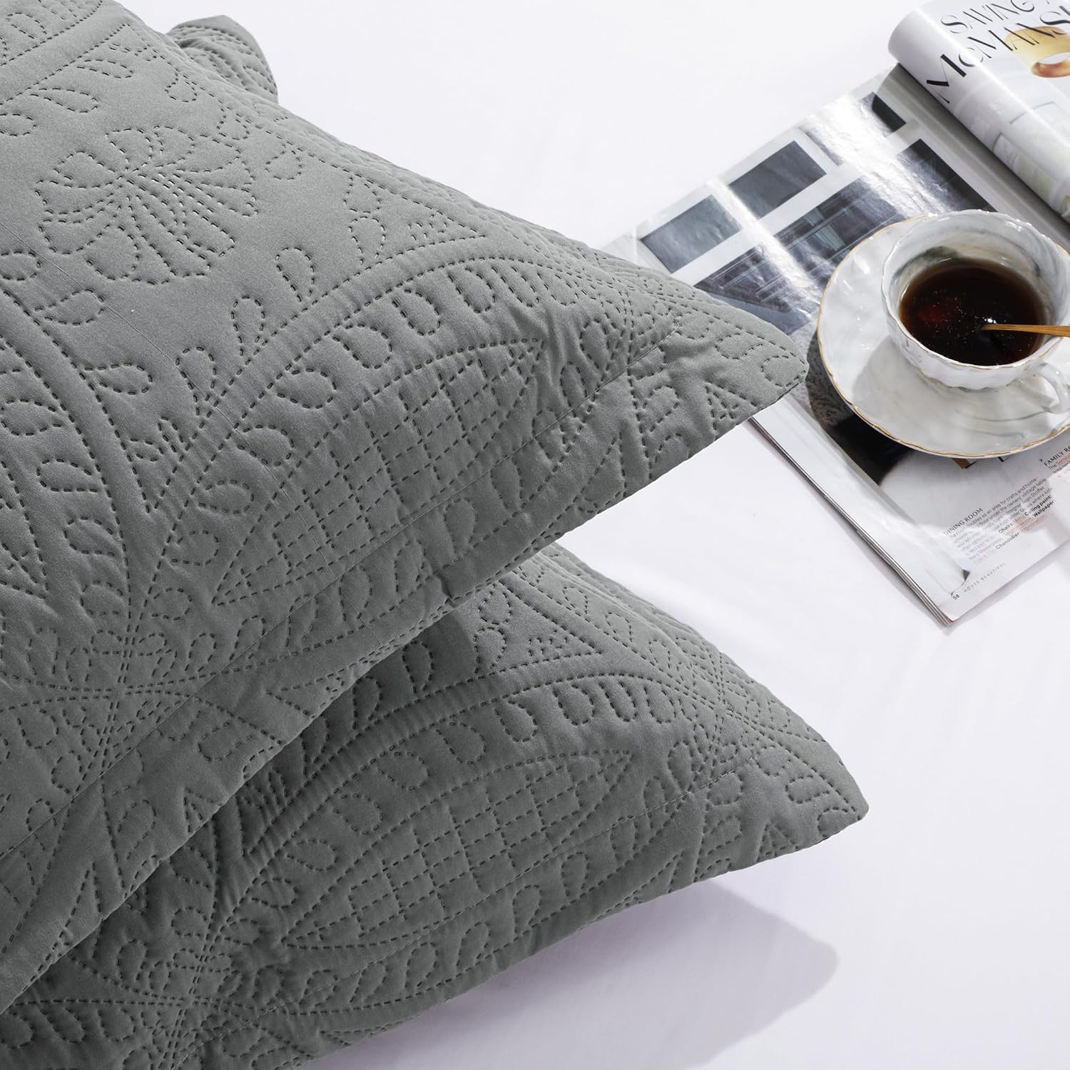 Dark Grey Coin Quilted Envelope Standard Pillow Shams