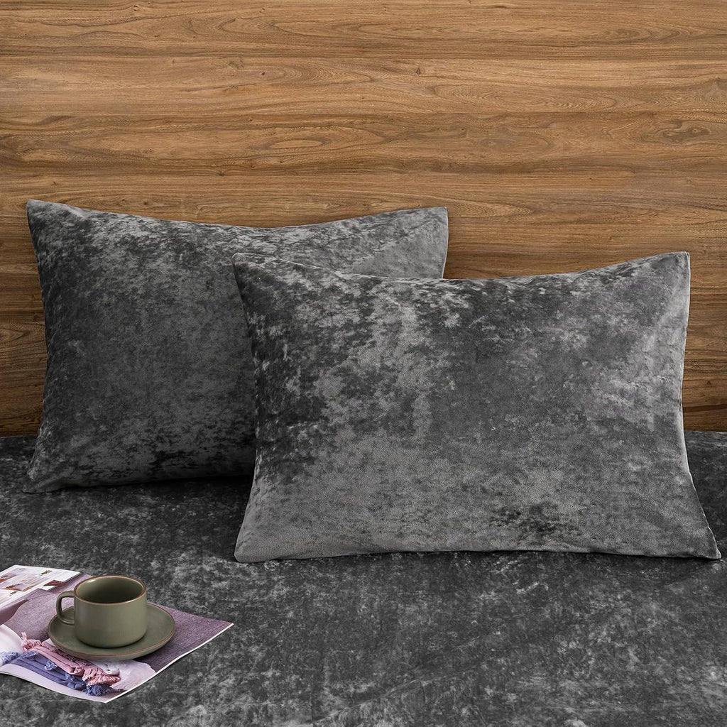 Charcoal Velvet Envelope Closure Standard Pillow Shams