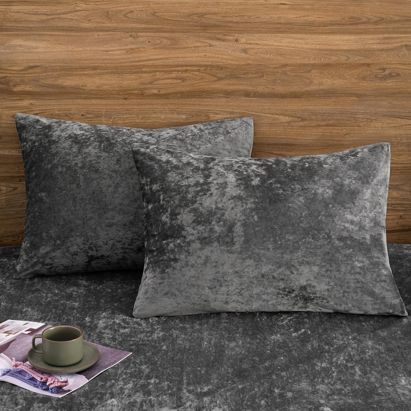 Charcoal Velvet Envelope Closure Standard Pillow Shams
