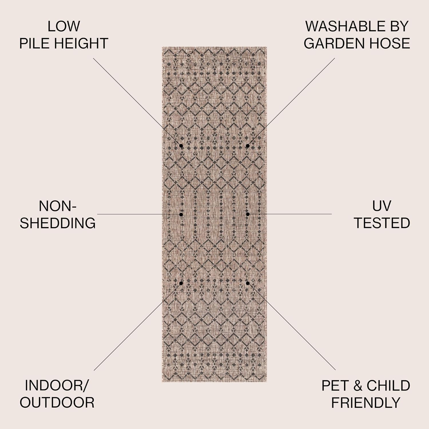 Moroccan Geometric Natural Black Outdoor Runner Rug