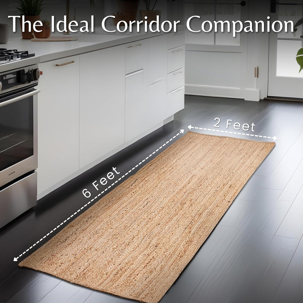 Hand Braided Reversible Natural Jute Boho Runner Rug