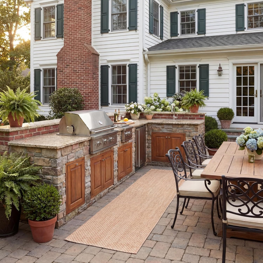 Natural Cream Washable Outdoor Courtyard Runner Rug