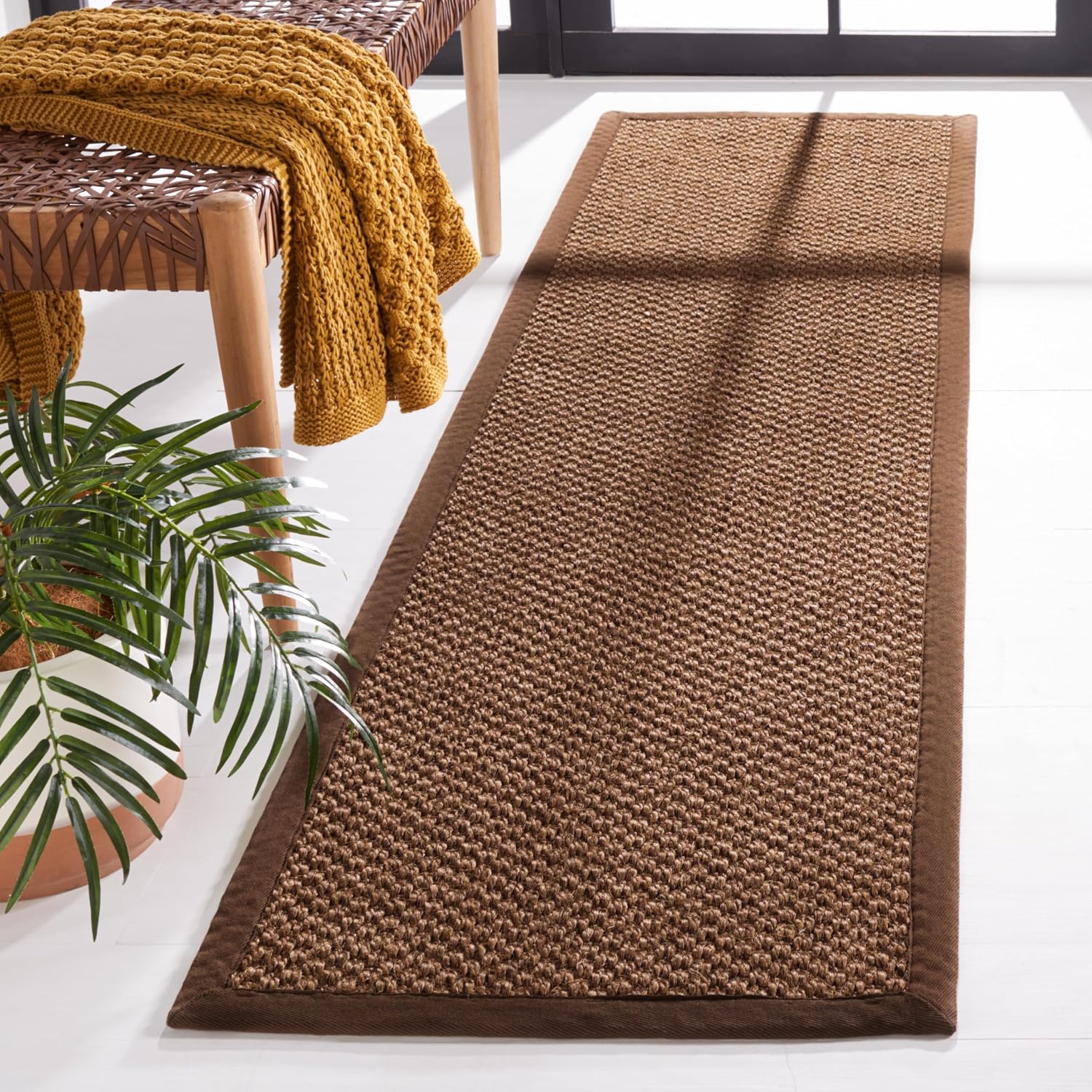 Marble Border Woven Sisal Natural Fiber Runner Rug