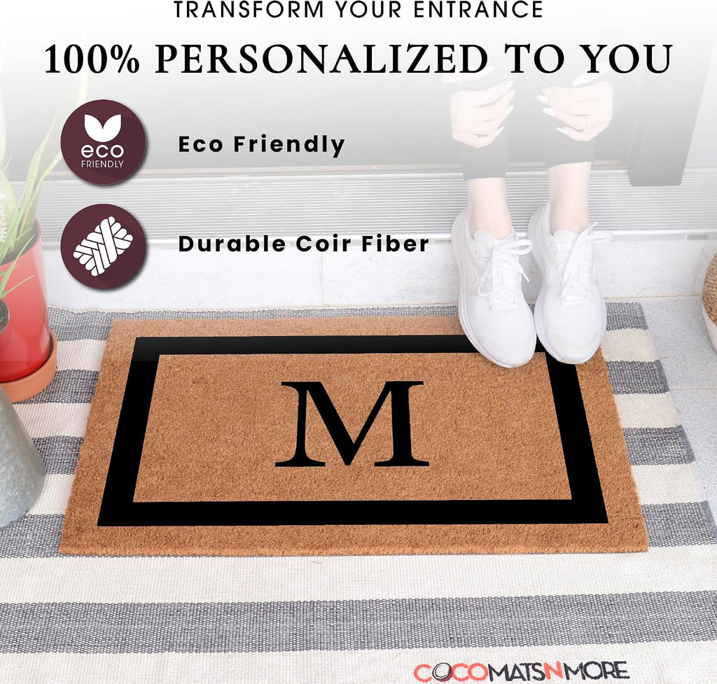 Black Border Personalized Coir Non Slip Doormat