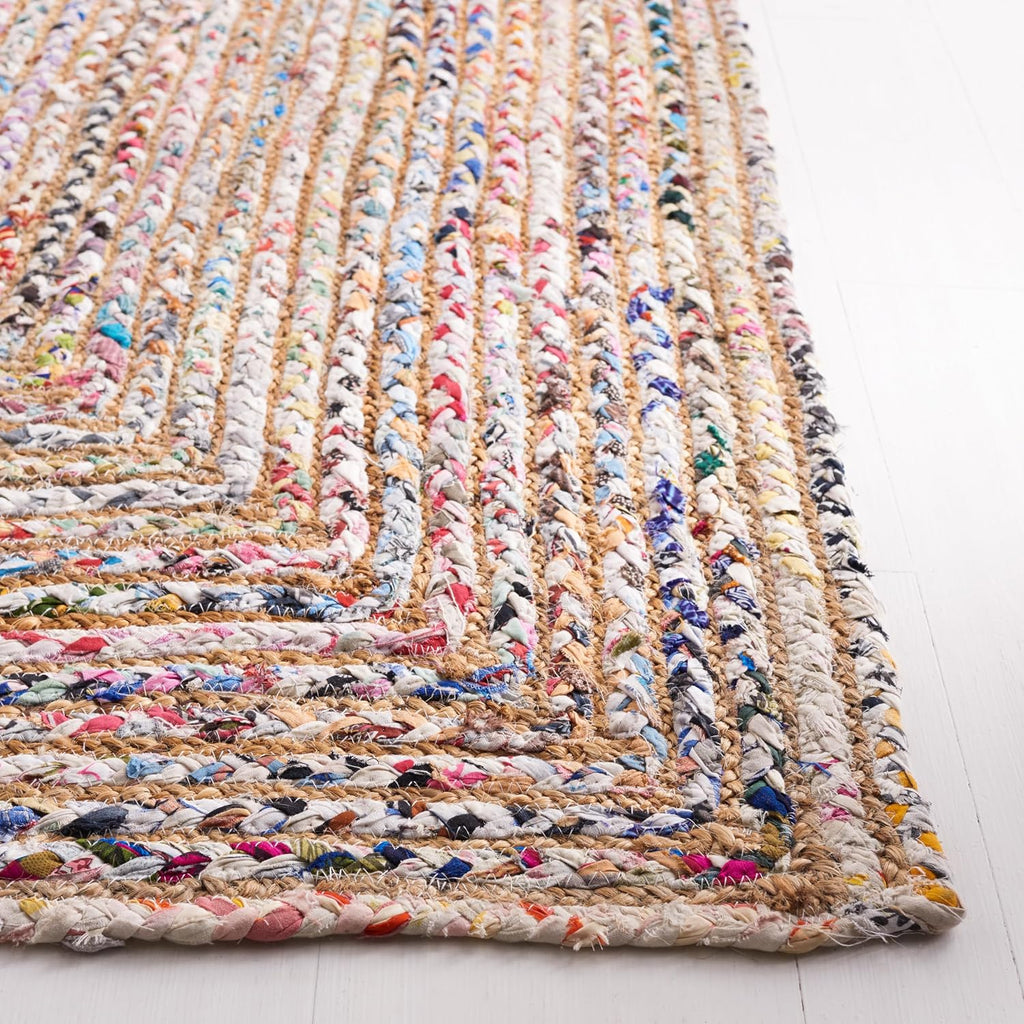 Hand Braided Jute Cotton Beige Multi Runner Rug