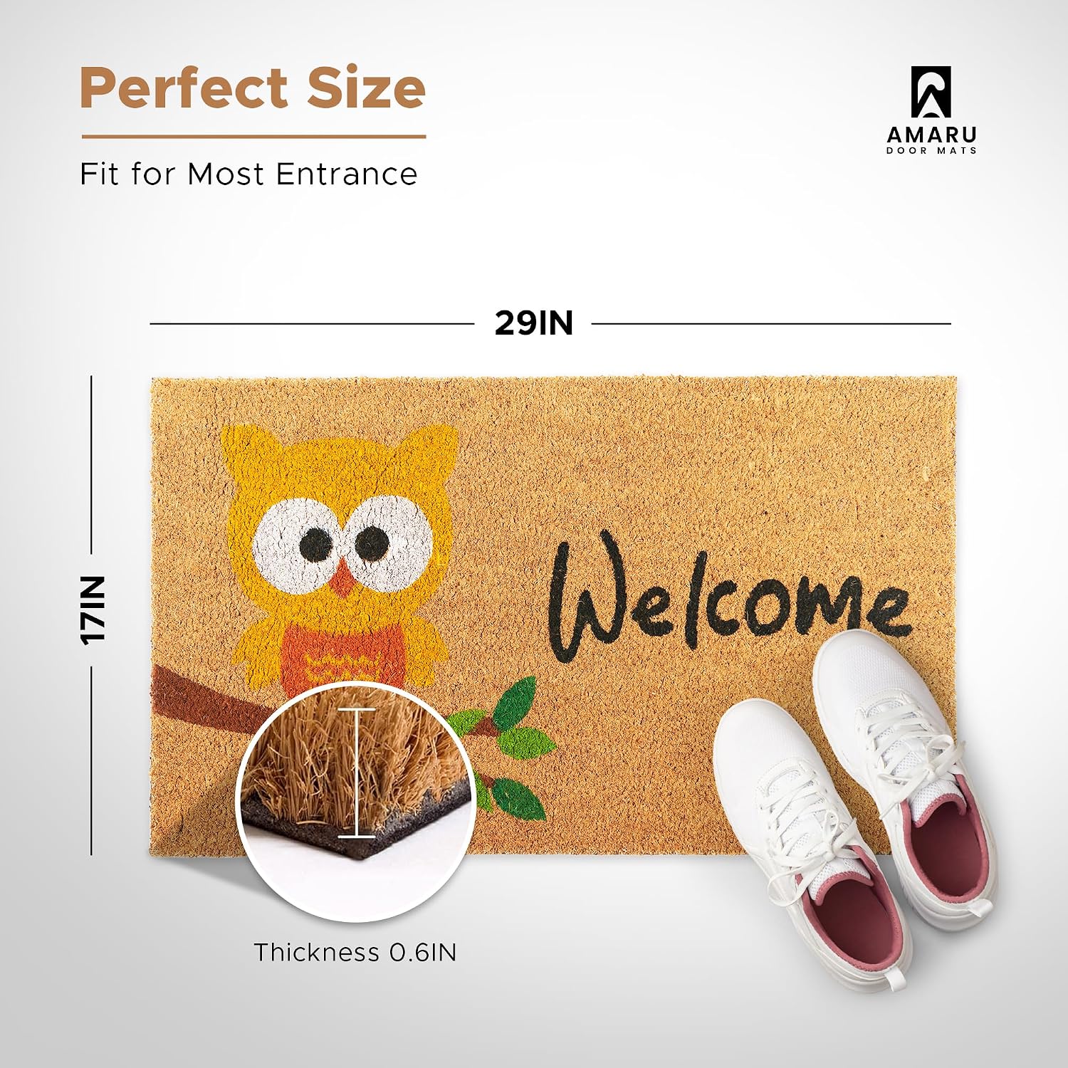 Owl Coir Doormat Anti Slip PVC Backing
